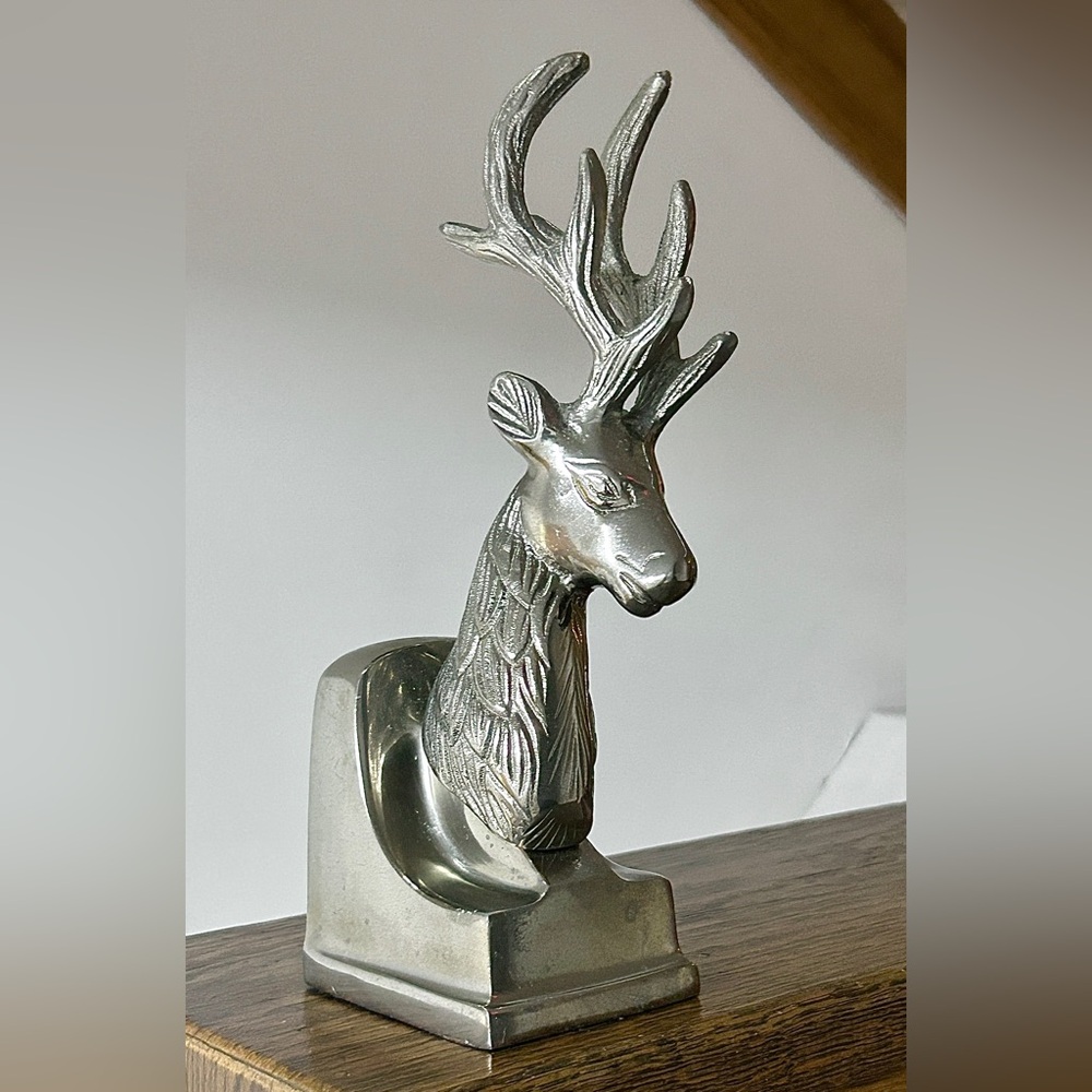 Vintage Silver Metal Decorative Reindeer Bust Figurine Statuette Paperweight